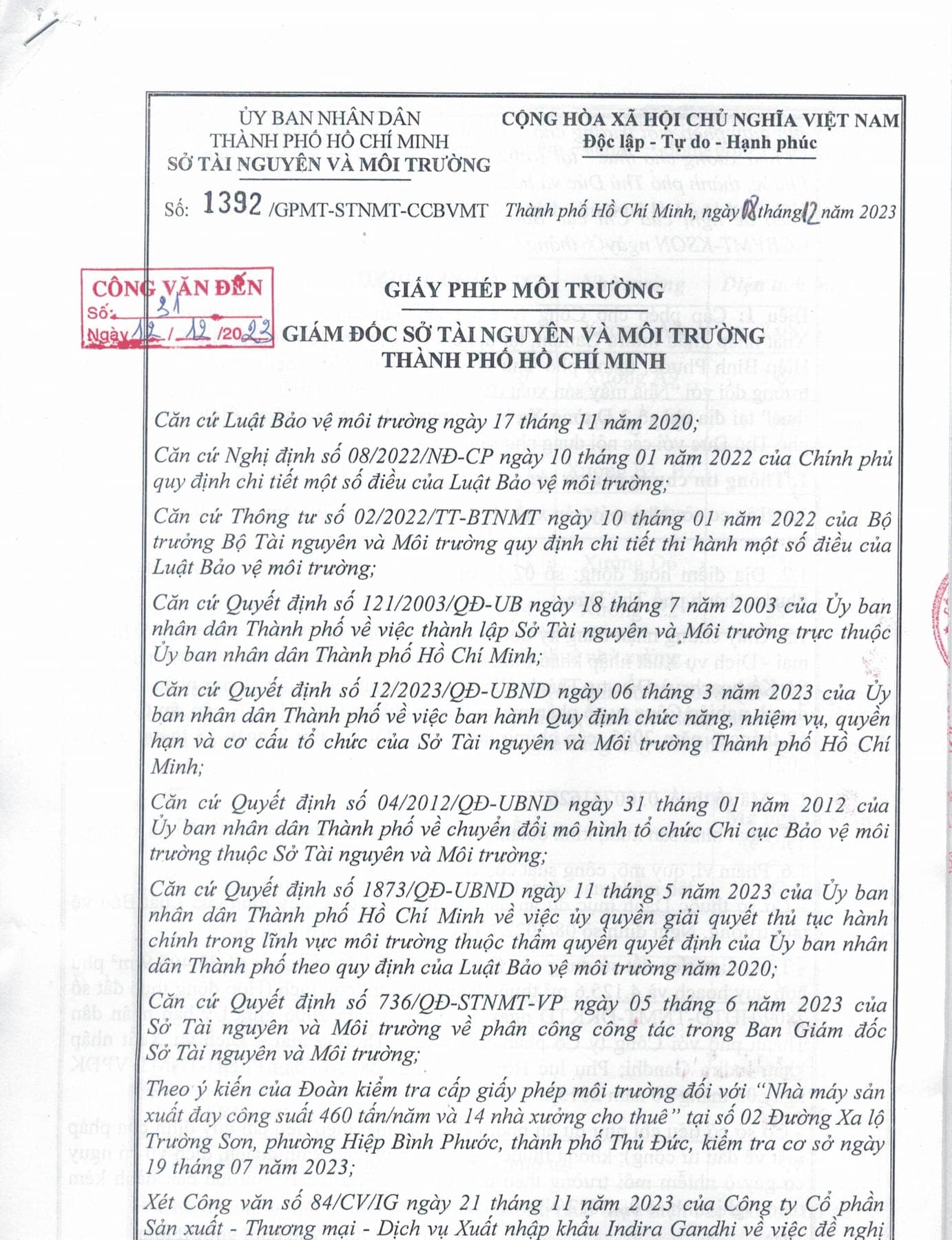 Giấy phép môi trường — trang 1