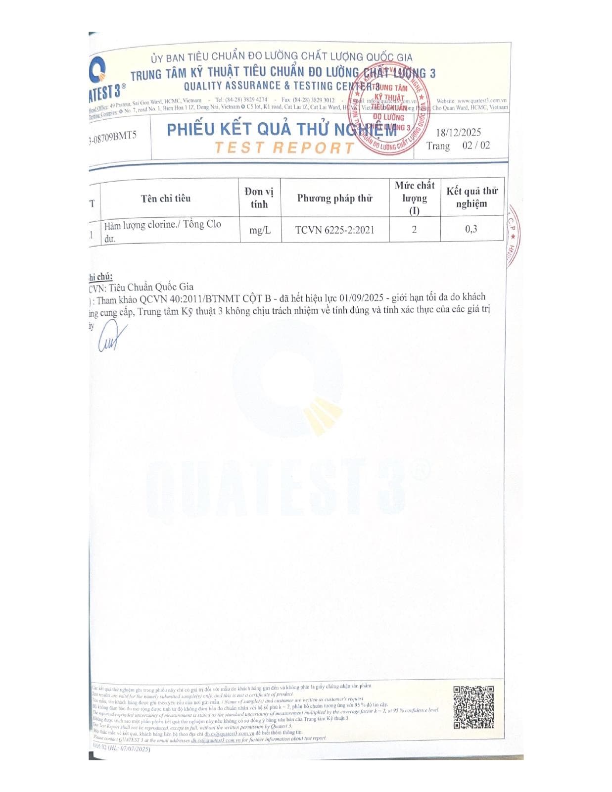 Phiếu kết quả kiểm nghiệm nước thải ngày 15/12/2025 — trang 4
